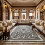 A beautiful home and guest carpet makes your home feel cozy and look great. It has a neat, matching pattern in the middle. It is made from strong, soft fabric that feels nice on your feet and is very easy to clean.