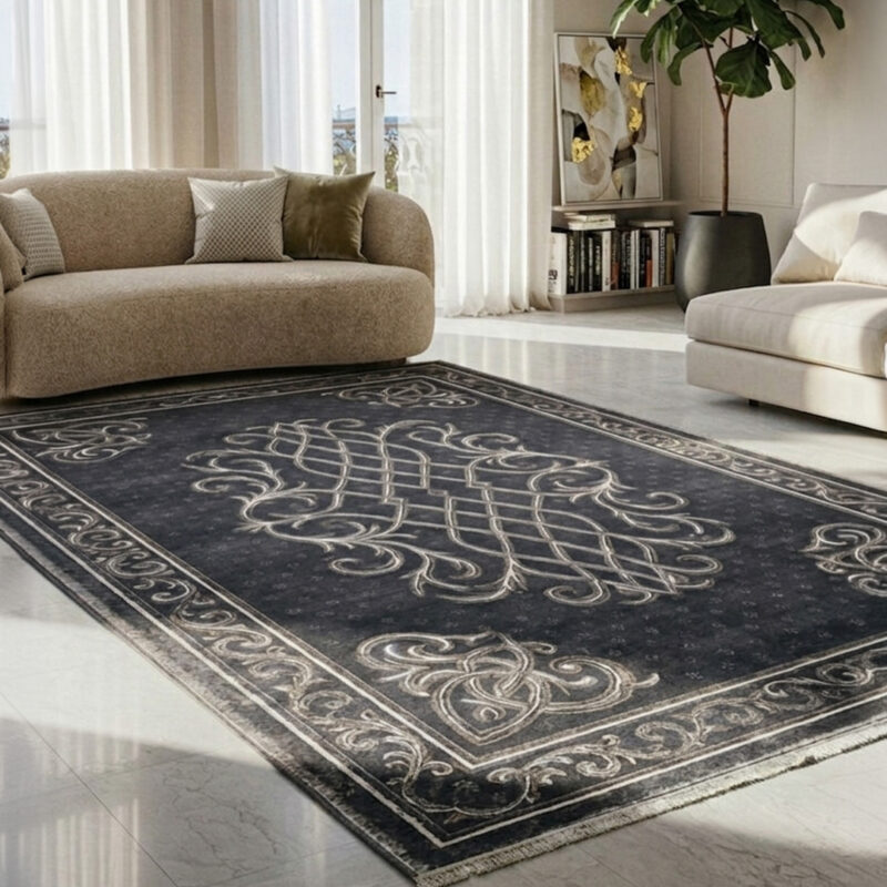 A beautiful home and guest carpet makes your home feel cozy and look great. It has a neat, matching pattern in the middle. It is made from strong, soft fabric that feels nice on your feet and is very easy to clean.