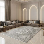 A beautiful home and guest carpet makes your home feel cozy and look great. It has a neat, matching pattern in the middle. It is made from strong, soft fabric that feels nice on your feet and is very easy to clean.