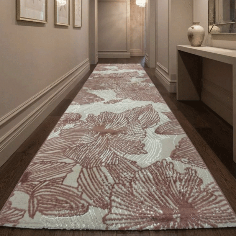 Patterned area runner rug that complements modern home decor.