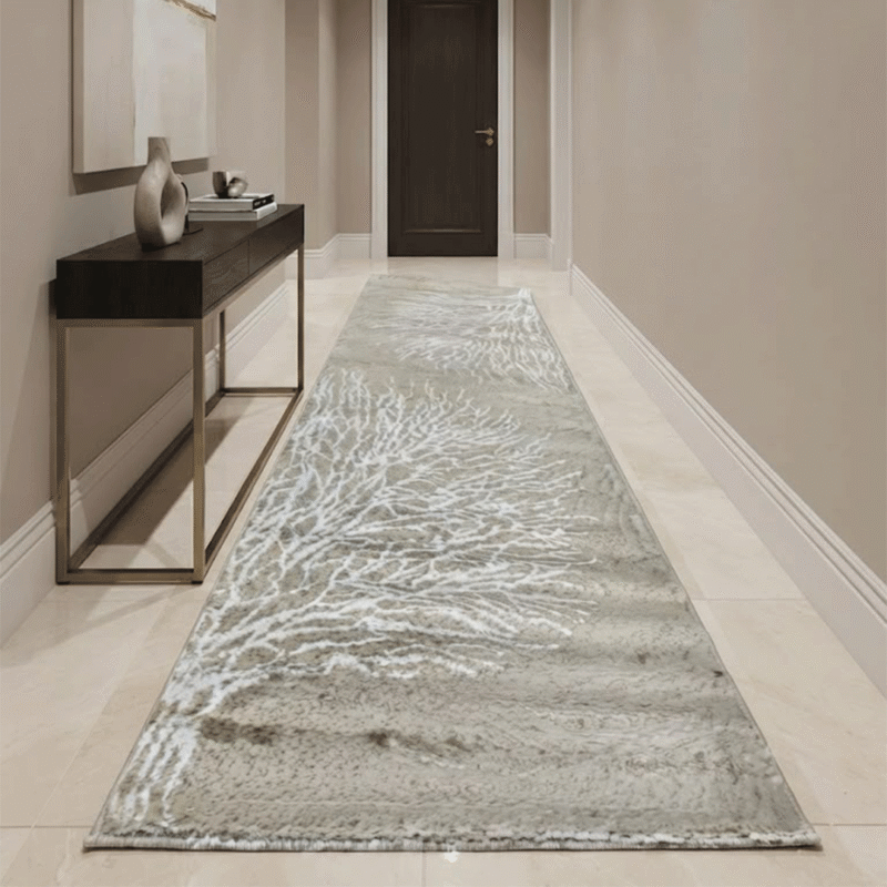 Patterned area runner rug that complements modern home decor.
