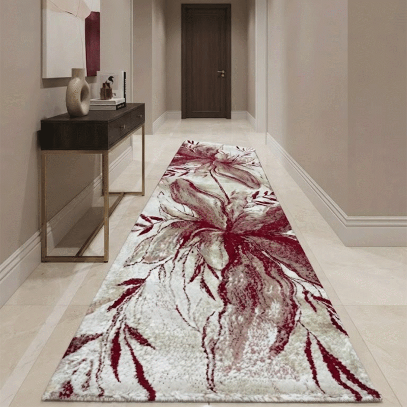Abstract line art runner rug perfect for contemporary apartment hallways.