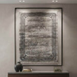 A premium area rug designed with a soft, short pile that feels smooth and comfortable. The design consists of a heavily distressed
