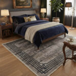A premium area rug designed with a soft, short pile that feels smooth and comfortable. The design consists of a heavily distressed